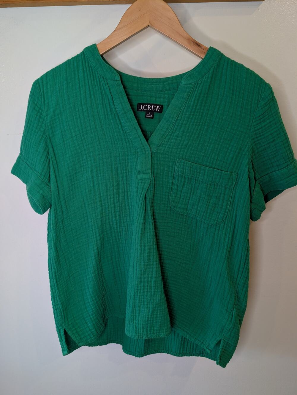 J.Crew Double Gauze Cotton Popover Top Kelly Green Short Sleeve Small